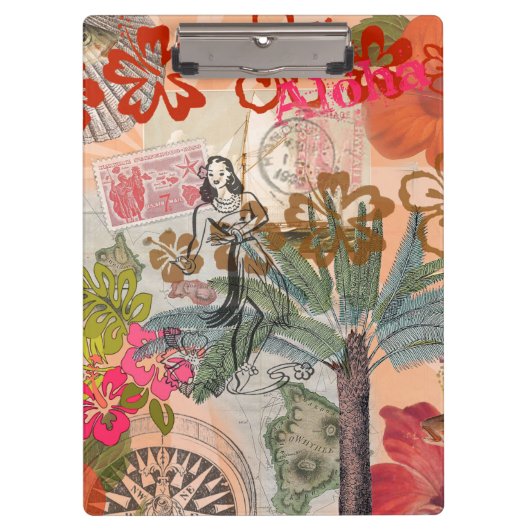 ヴィンテージフラワーフラカラフルハワイアントロピカル クリップボード (正面)