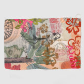 ヴィンテージフラワーフラカラフルハワイアントロピカル ゴルフタオル (横)