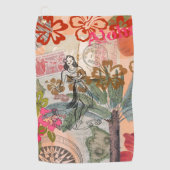 ヴィンテージフラワーフラカラフルハワイアントロピカル ゴルフタオル (正面)