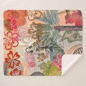 ヴィンテージフラワーフラカラフルハワイアントロピカル シェルパブランケット (正面(横))