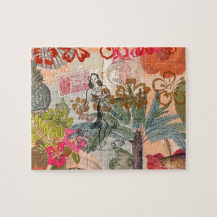 ヴィンテージフラワーフラカラフルハワイアントロピカル ジグソーパズル