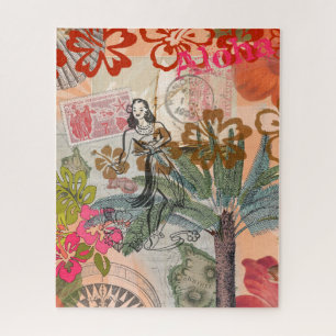 ヴィンテージフラワーフラカラフルハワイアントロピカル ジグソーパズル