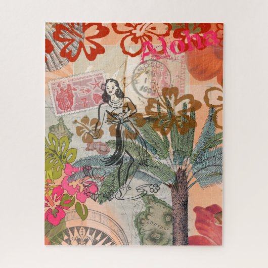 ヴィンテージフラワーフラカラフルハワイアントロピカル ジグソーパズル (縦)