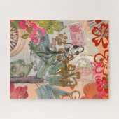 ヴィンテージフラワーフラカラフルハワイアントロピカル ジグソーパズル (横)