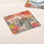 ヴィンテージフラワーフラカラフルハワイアントロピカル スクエアペーパーコースター (アングル)