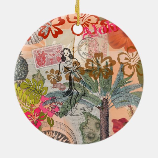 ヴィンテージフラワーフラカラフルハワイアントロピカル セラミックオーナメント (裏面)