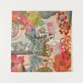 ヴィンテージフラワーフラカラフルハワイアントロピカル タペストリー (正面(横))