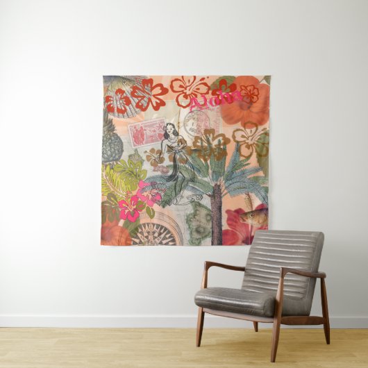 ヴィンテージフラワーフラカラフルハワイアントロピカル タペストリー (インサイチュ)