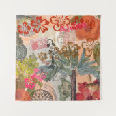 ヴィンテージフラワーフラカラフルハワイアントロピカル タペストリー (正面)