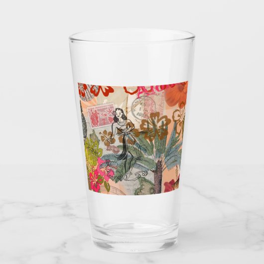 ヴィンテージフラワーフラカラフルハワイアントロピカル タンブラーグラス (正面)