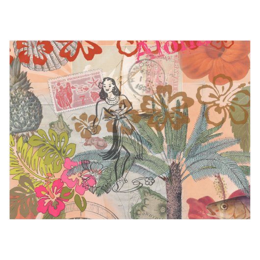 ヴィンテージフラワーフラカラフルハワイアントロピカル テーブルクロス (正面(横))