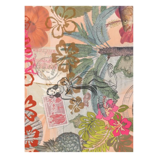 ヴィンテージフラワーフラカラフルハワイアントロピカル テーブルクロス (正面)