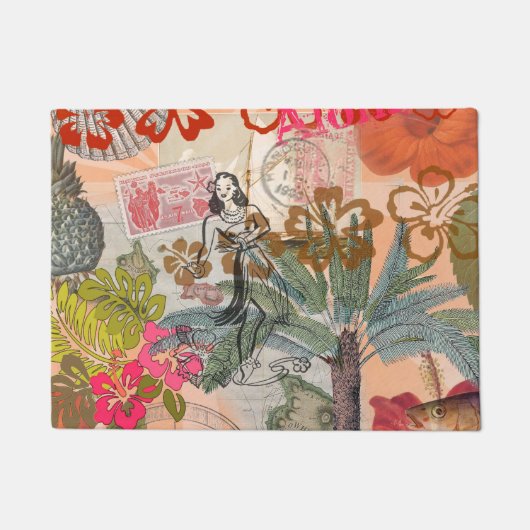 ヴィンテージフラワーフラカラフルハワイアントロピカル ドアマット (正面)