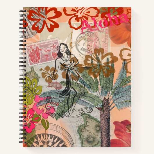 ヴィンテージフラワーフラカラフルハワイアントロピカル ノートブック (正面)