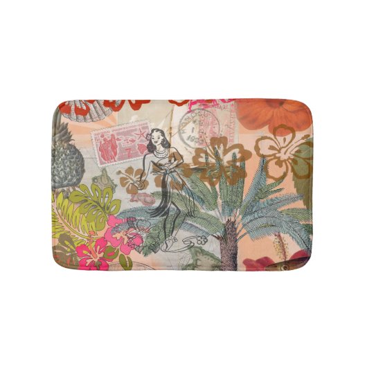 ヴィンテージフラワーフラカラフルハワイアントロピカル バスマット (正面)