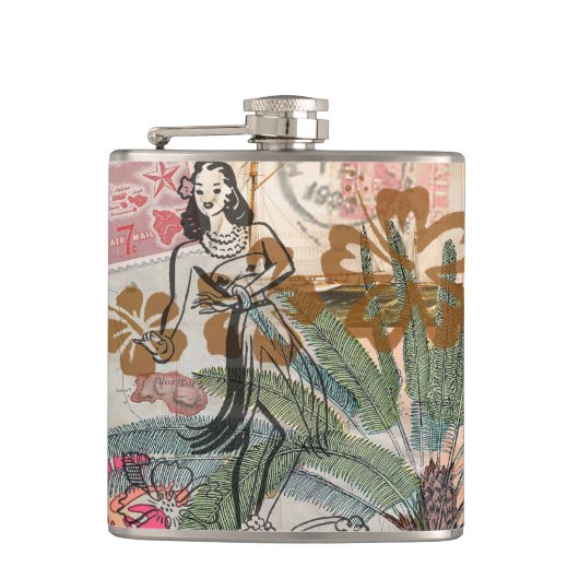 ヴィンテージフラワーフラカラフルハワイアントロピカル フラスク (正面)
