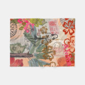 ヴィンテージフラワーフラカラフルハワイアントロピカル フリースブランケット (正面(横))