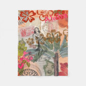 ヴィンテージフラワーフラカラフルハワイアントロピカル フリースブランケット (正面)