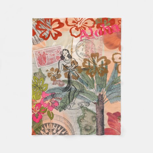 ヴィンテージフラワーフラカラフルハワイアントロピカル フリースブランケット (正面)