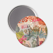 ヴィンテージフラワーフラカラフルハワイアントロピカル マグネット (正面/裏面)