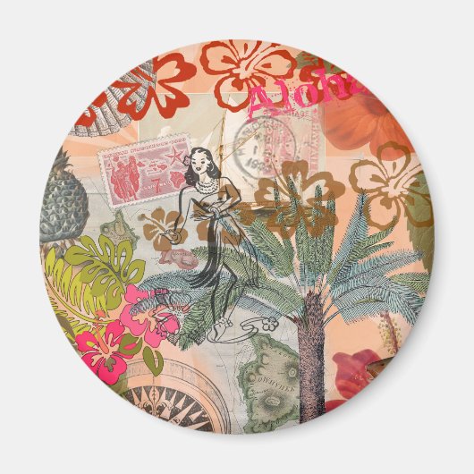 ヴィンテージフラワーフラカラフルハワイアントロピカル マグネット (正面)