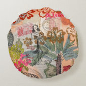 ヴィンテージフラワーフラカラフルハワイアントロピカル ラウンドクッション (裏面)