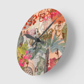 ヴィンテージフラワーフラカラフルハワイアントロピカル ラウンド壁時計 (傾斜)