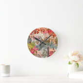 ヴィンテージフラワーフラカラフルハワイアントロピカル ラウンド壁時計 (ホーム)