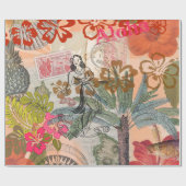 ヴィンテージフラワーフラカラフルハワイアントロピカル ラッピングペーパー (フラット)