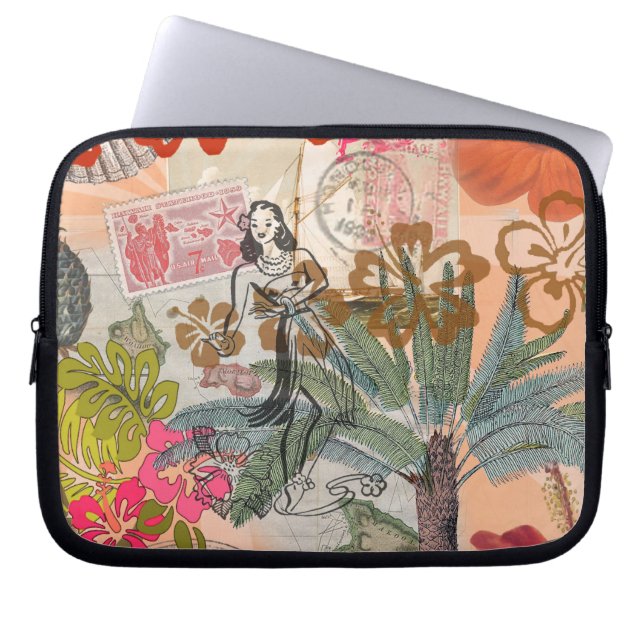 ヴィンテージフラワーフラカラフルハワイアントロピカル ラップトップスリーブ (正面)