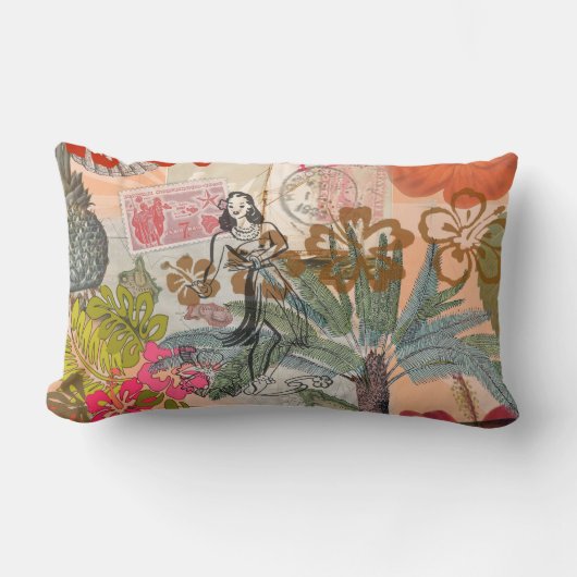 ヴィンテージフラワーフラカラフルハワイアントロピカル ランバークッション (正面)