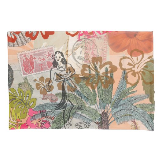 ヴィンテージフラワーフラカラフルハワイアントロピカル 枕カバー (正面)