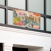 ヴィンテージフラワーフラカラフルハワイアントロピカル 横断幕 (ビルの外側)