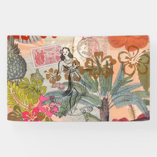 ヴィンテージフラワーフラカラフルハワイアントロピカル 横断幕 (横)