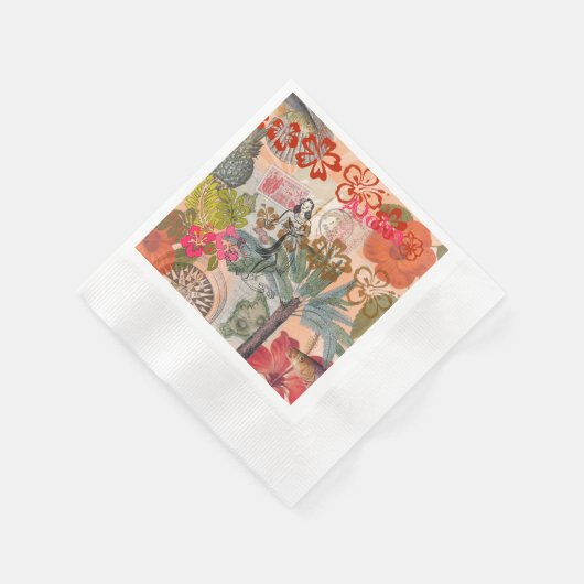 ヴィンテージフラワーフラカラフルハワイアントロピカル 縁ありカクテルナプキン (角)