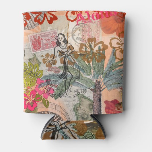 ヴィンテージフラワーフラカラフルハワイアントロピカル 缶クーラー (正面)