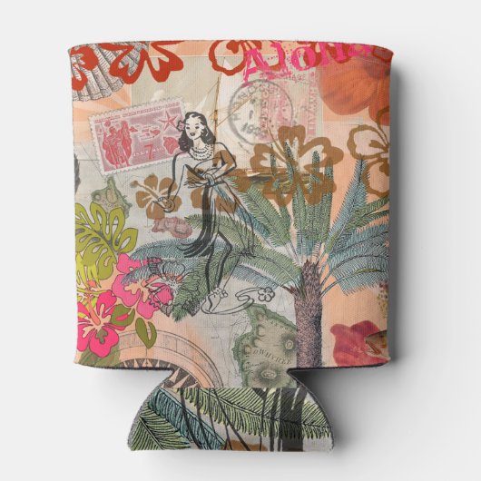 ヴィンテージフラワーフラカラフルハワイアントロピカル 缶クーラー (裏面)