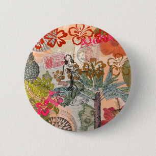 ヴィンテージフラワーフラカラフルハワイアントロピカル 缶バッジ