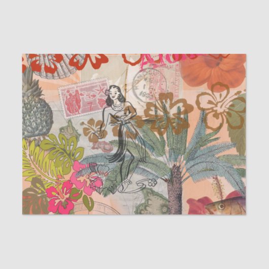 ヴィンテージフラワーフラカラフルハワイアントロピカル 薄葉紙 (正面)