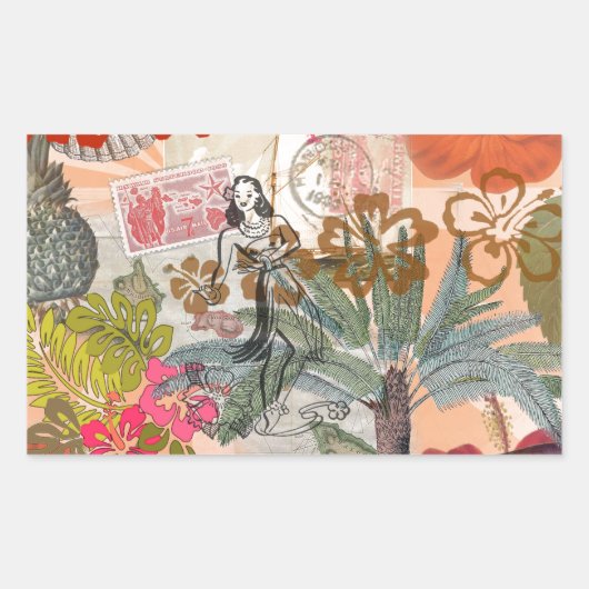 ヴィンテージフラワーフラカラフルハワイアントロピカル 長方形シール (正面)