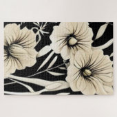 ヴィンテージフラワーブラック&ベージュアート ジグソーパズル (横)