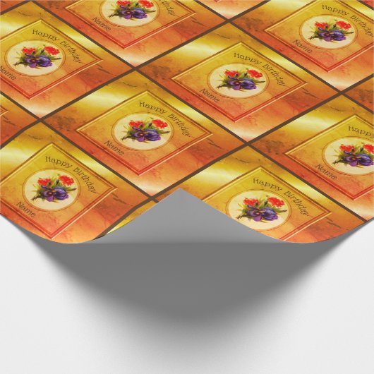 ヴィンテージフラワーブーケパーソナライズされた誕生日 ラッピングペーパー (角)