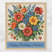 ヴィンテージフラワーブーケ誕生日 ワインラベル (シングルラベル)