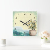 ヴィンテージフラワーポット&バタフライ結婚ズ スクエア壁時計 (ホーム)