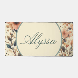 ヴィンテージフラワーメドレー：名前をカスタムする デスクマット