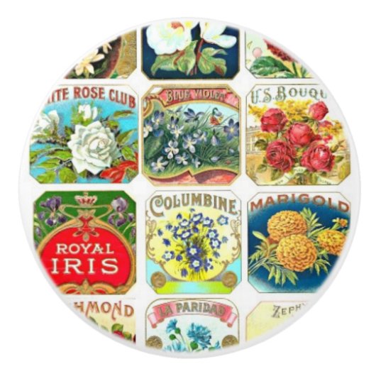 ヴィンテージフラワーラベルセラミックノブ セラミックノブ (正面)