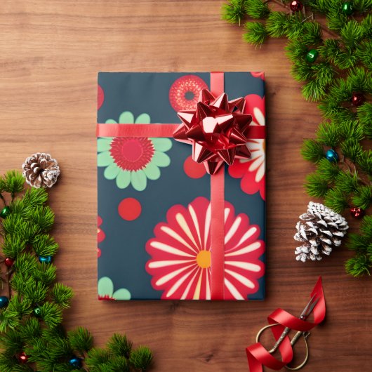 ヴィンテージフラワーレインボーレトロフローラルパターン ラッピングペーパー (クリスマスギフト)