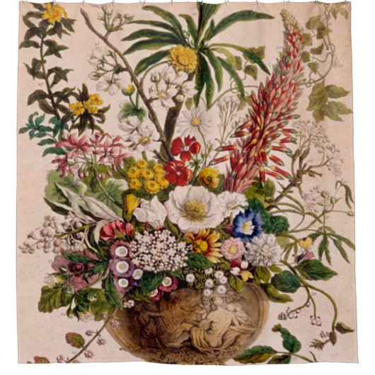 ヴィンテージフラワーレトロクラシック ビクトリアン シャワーカーテン (正面)