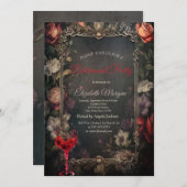 ヴィンテージフラワーローズゴシックワイングラス引退 招待状 (正面/裏面)