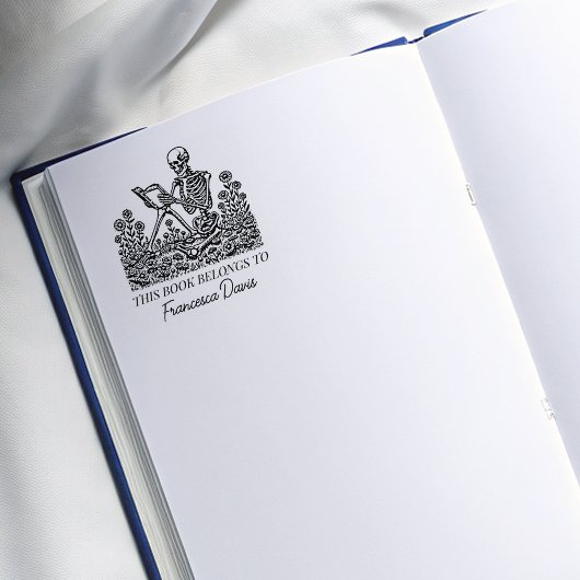 ヴィンテージフラワー読スカル蔵書票 ラバースタンプ